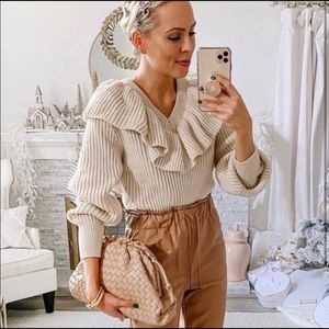 H&M Ribbed Knit Flounced Sweater